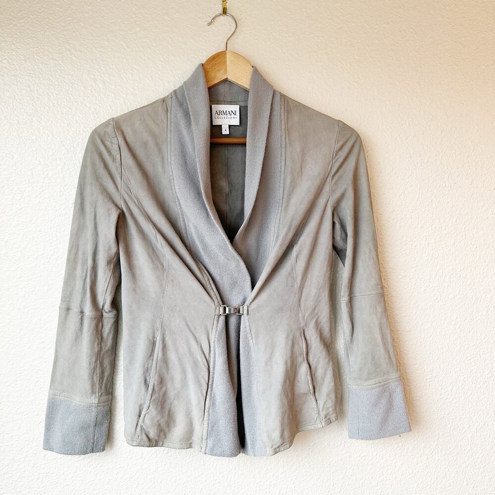 Armani Collezioni Suede Leather Jacket sz US 4 Gray Goat Suede Made in Italy